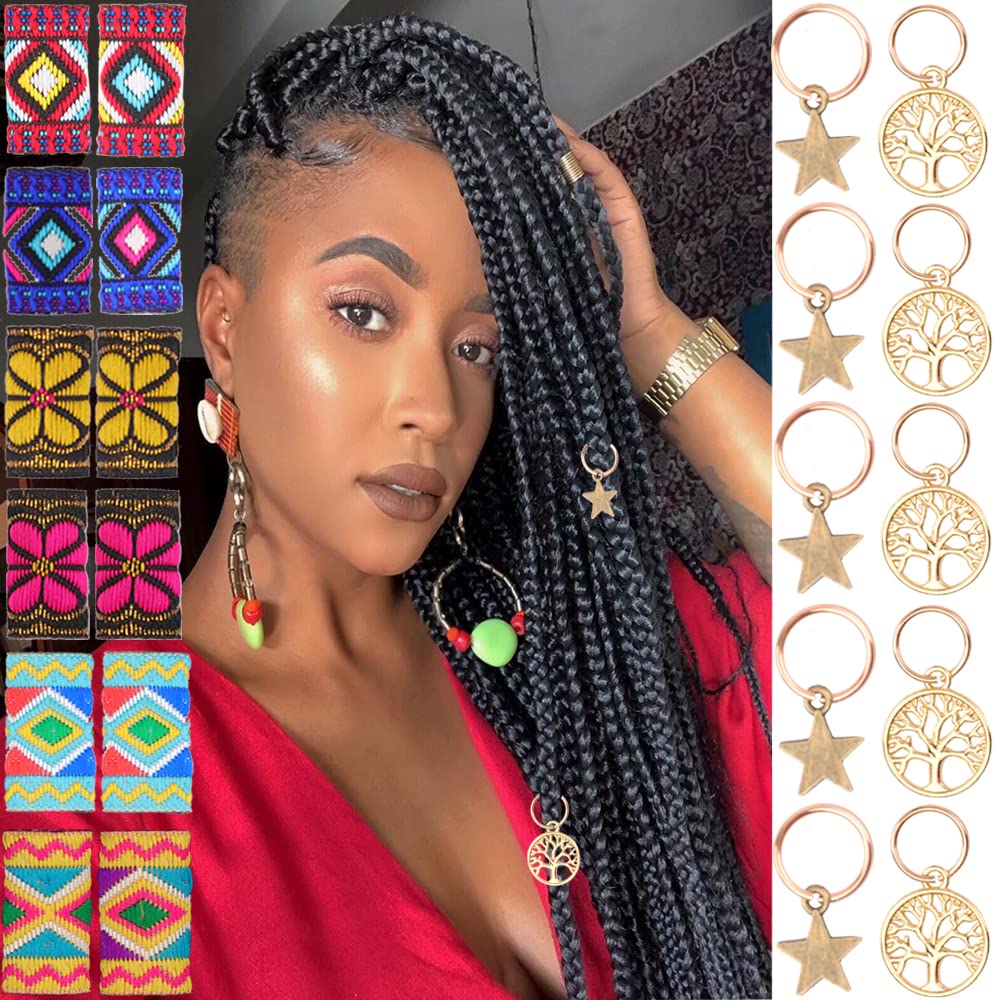 NA 22Pieces Fine Dreadlock Includes 12Pieces Fabric Dreadlock Beads Hair Accessories Fashion Braiding Tubes Dreadlock Beads Hair Decoration and 10
