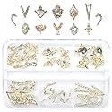 qiipii 12 Pair 3D Alloy Gold Nail Art Rhinestones - Heart Shaped Nail Charms, Golden Nail Crystal Diamonds Jewelry Stones Studs for Nails Decor Crafts