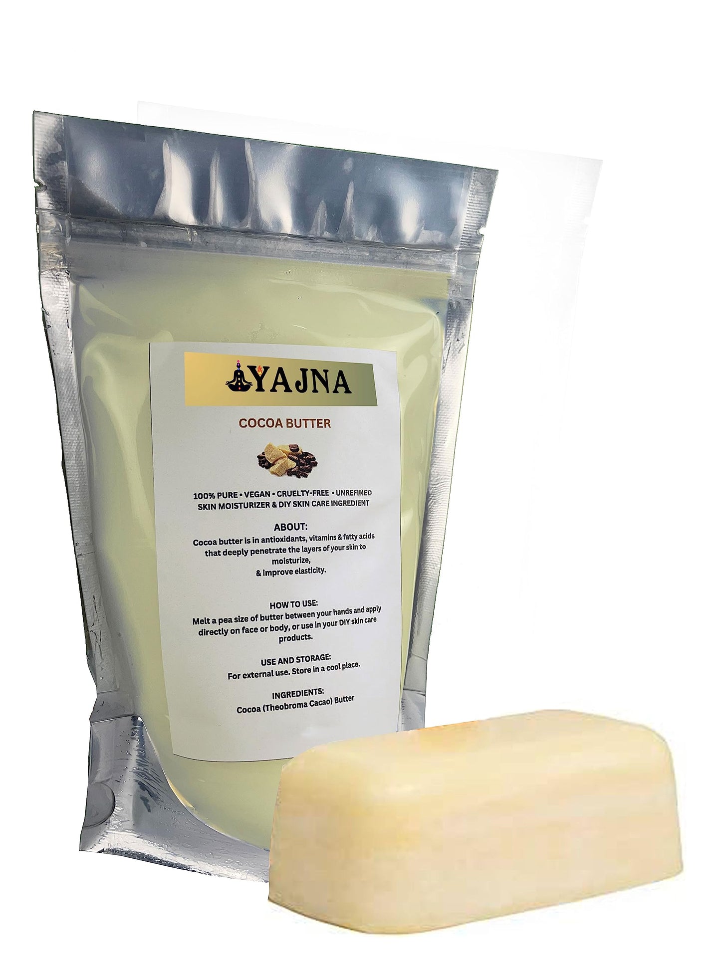 Yajna Organic Raw Cocoa Butter 100% Pure,Natural & Unrefined| Skin Moisturizer For Face, Body & Hair| 1 LBS/450 GM Ivory/White Grade A | DIY Creams Beauty and Personal Care Yajna