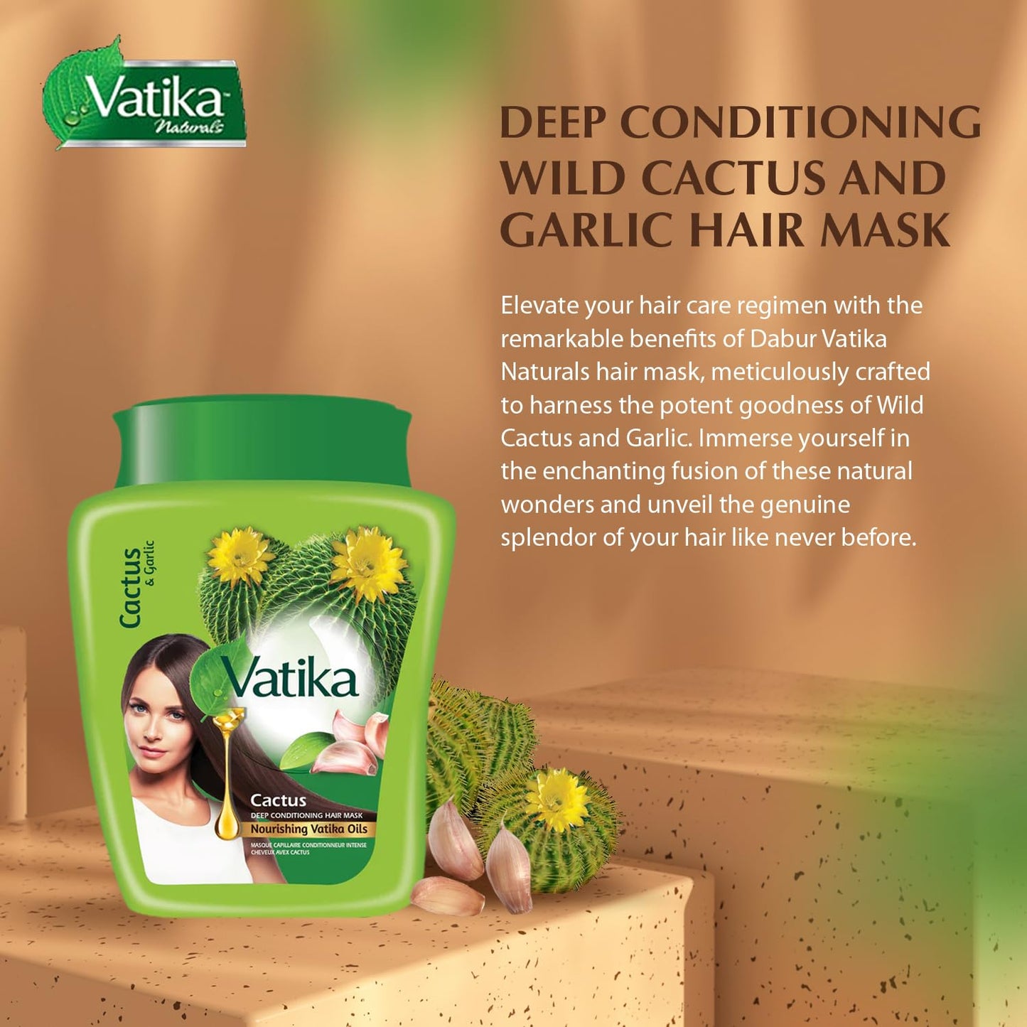 Vatika Naturals Hot Oil Hair Mask - Cactus & Garlic & Multivitamin for Dry, Damaged, Nourishing & Strengthening, Deep Conditioning for Soft, Smooth