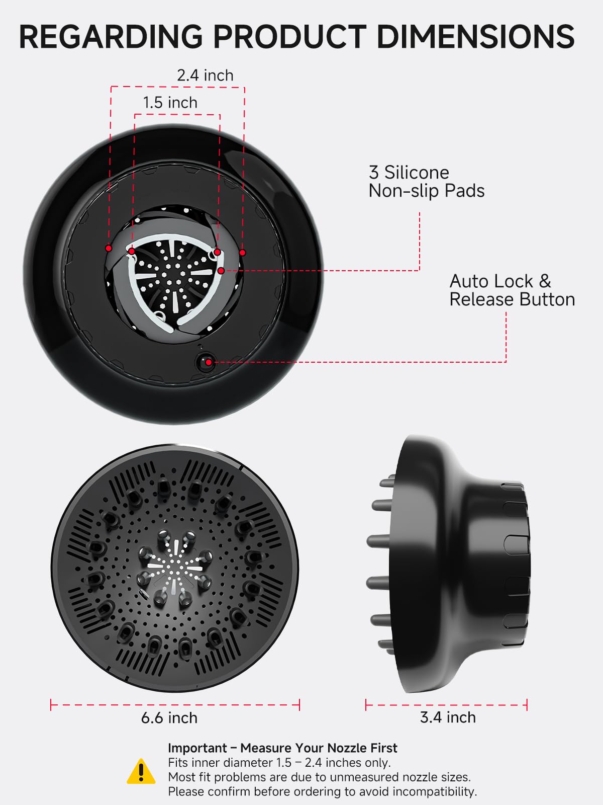 meborll Hair Diffuser, Diffuser Attachment for Hair Dryer, Hair Diffuser for Curly Hair, Universal Diffuser for 1.5-2.4" Hair Blow Dryer Long Thick Beauty and Personal Care meborll