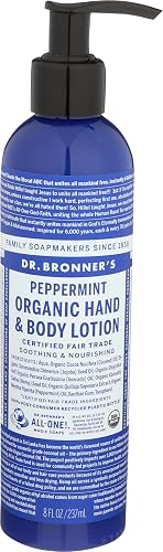 Dr. Bronner's & All-One Organic Lotion for Hands & Body, Peppermint, 8-Ounce Pump Bottle