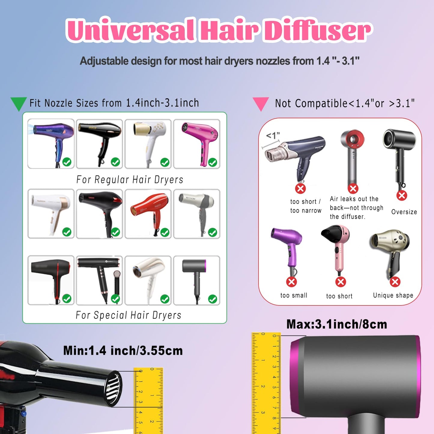 Universal Hair Diffuser for 1.4"-3.1" Blow Dryers, Diffuser Hair Dryer Attachment, Professional Hair Diffuser for Curly Wavy Long Thick Hair, Reduces Beauty and Personal Care Orista Finds