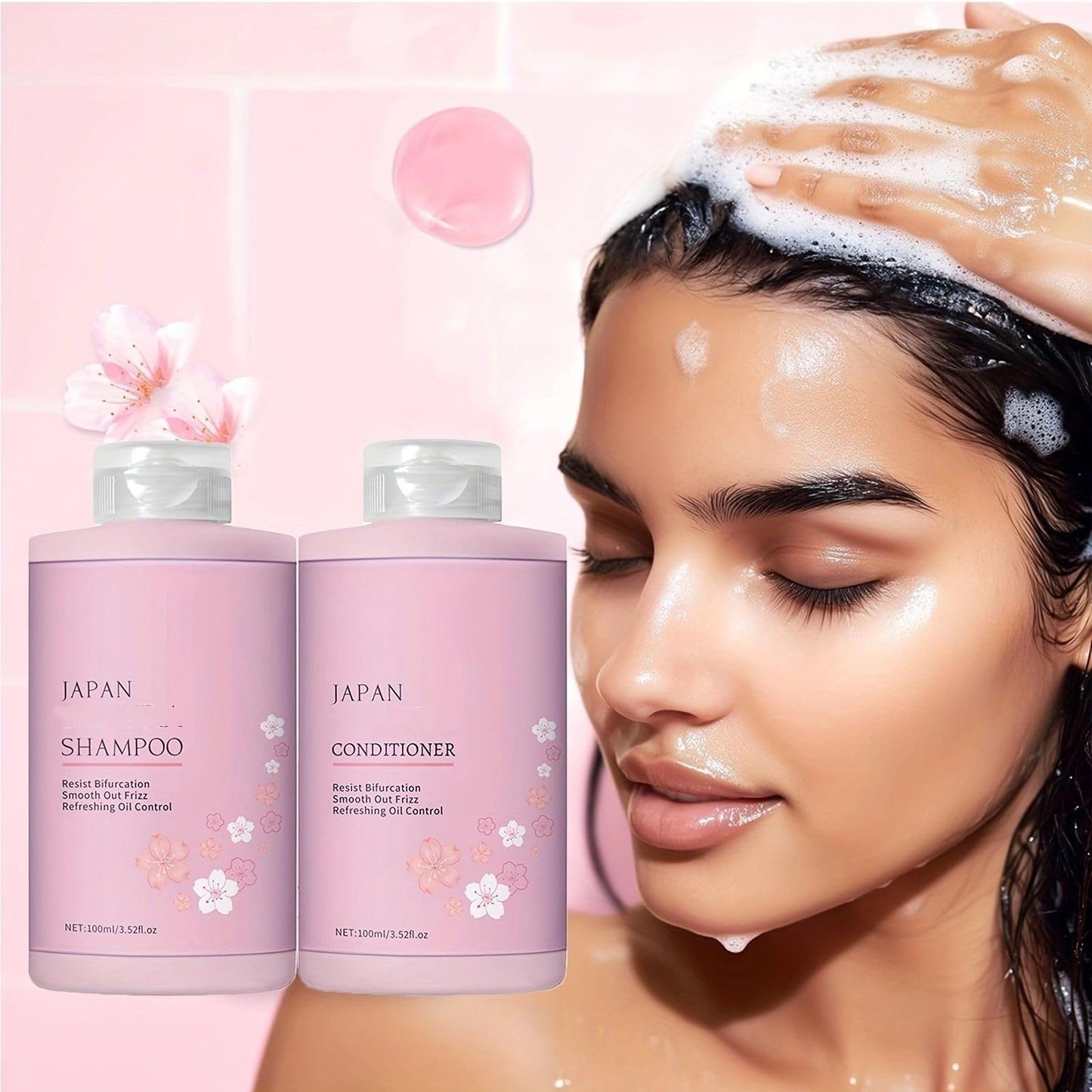 Japanese CHERRY BLOSSOM (Shampoo + Conditioner Set), with Cherry Blossom Extract & Vitamin E, Clarifying, Hydrating and Thickening Hair Care