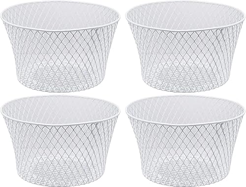 Small Metal Rectangular, Oval and Round Wire Baskets with or without Handles, Black and White, 4-ct Sets (Oval White Without Handles)