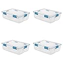Sterilite 37 Qt Gasket Box, Stackable Storage Bin with Latching Lid and Tight Seal, Plastic Container to Organize Underbed, Clear Base and Lid, 4-Pack