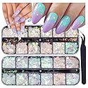 UARUOGP 24 Grids Holographic Nail Sequins and 1 Pcs Tweezers,Iridescent Mermaid Flakes Ultra-Thin Colorful Flakes Glitter Sticker,DIY Face Body Eyes