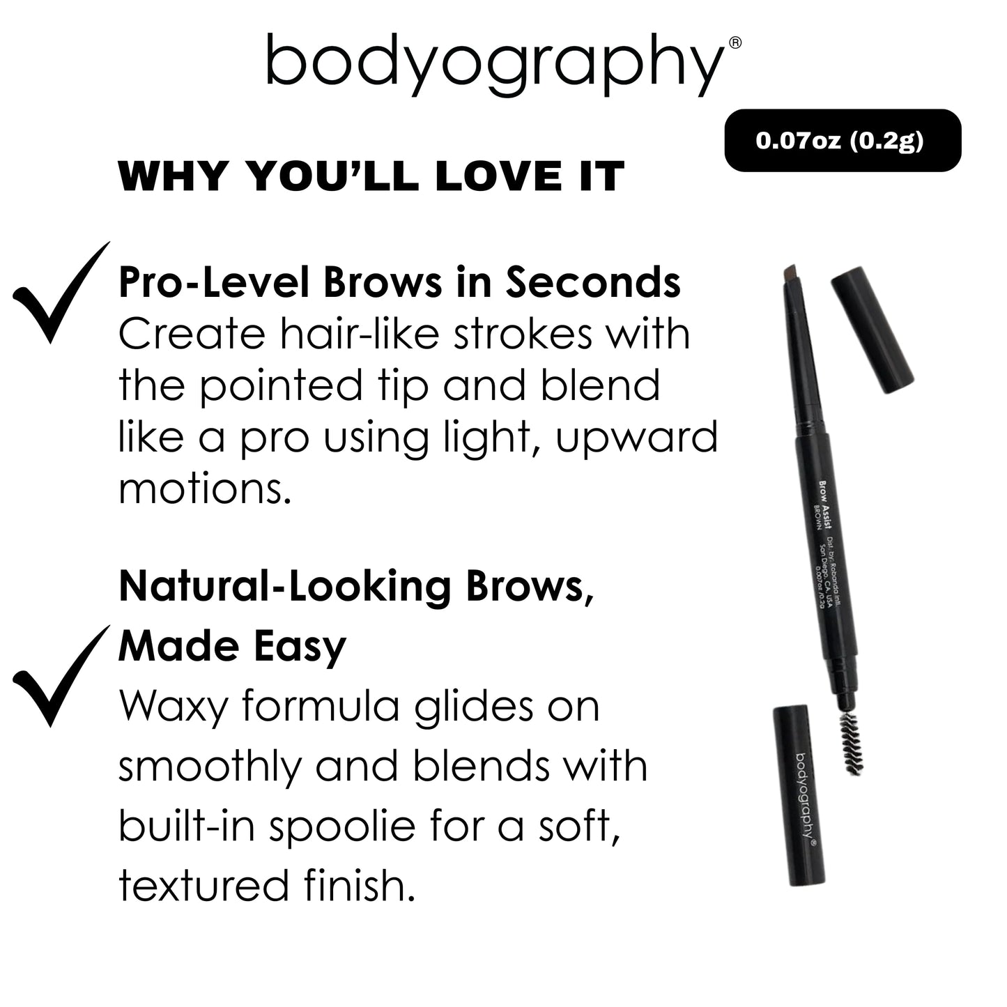 Bodyography Brow Assist - Taupe | Triangular Tip Eyebrow Pencil for Women with Built-In Spoolie | Defines, Fills & Shapes Brows | Mineral-Based