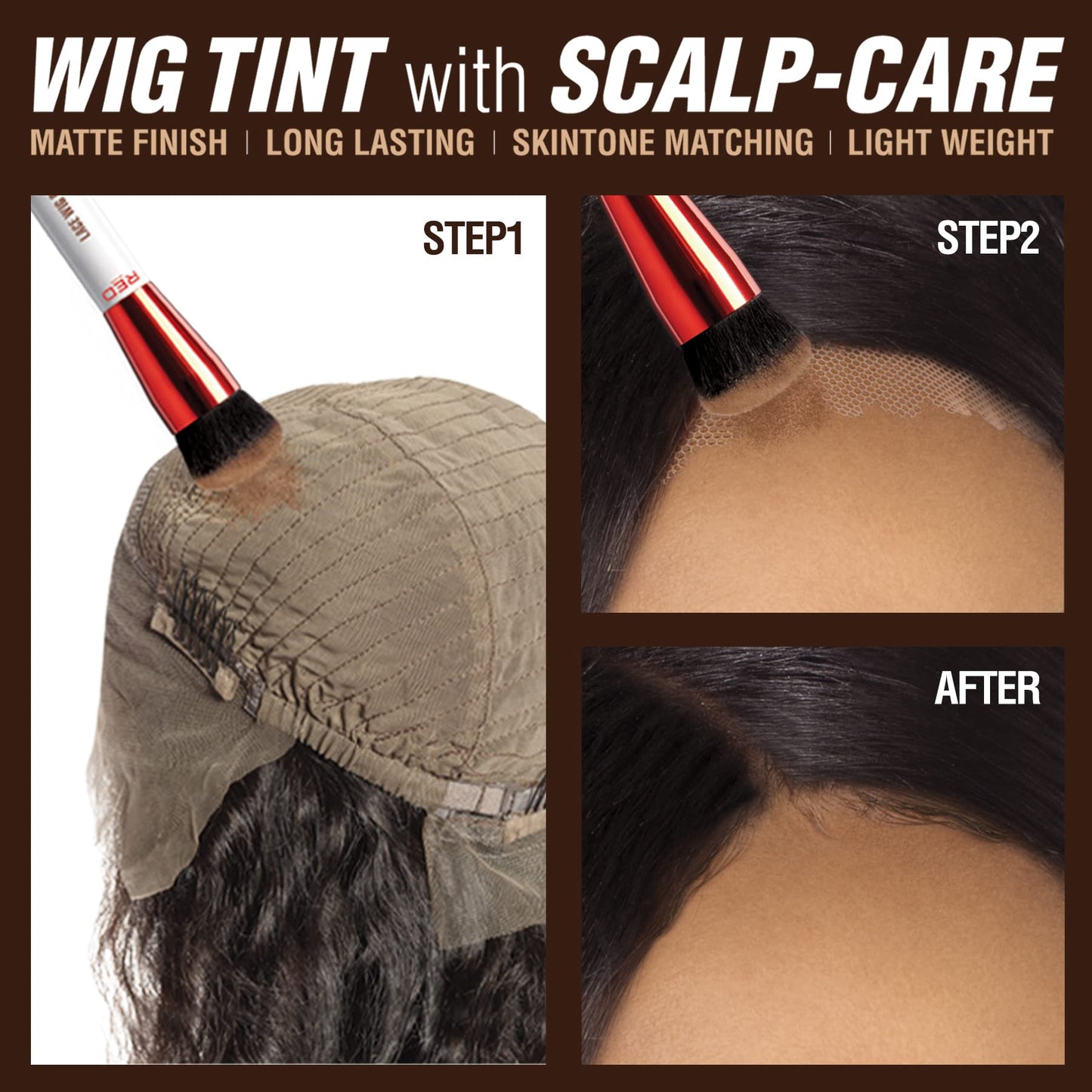 Red by Kiss Stocking Wig Cap 5 PCS (Dark Brown) with Lace Wig Powder Tinted (Medium Dark Brown)