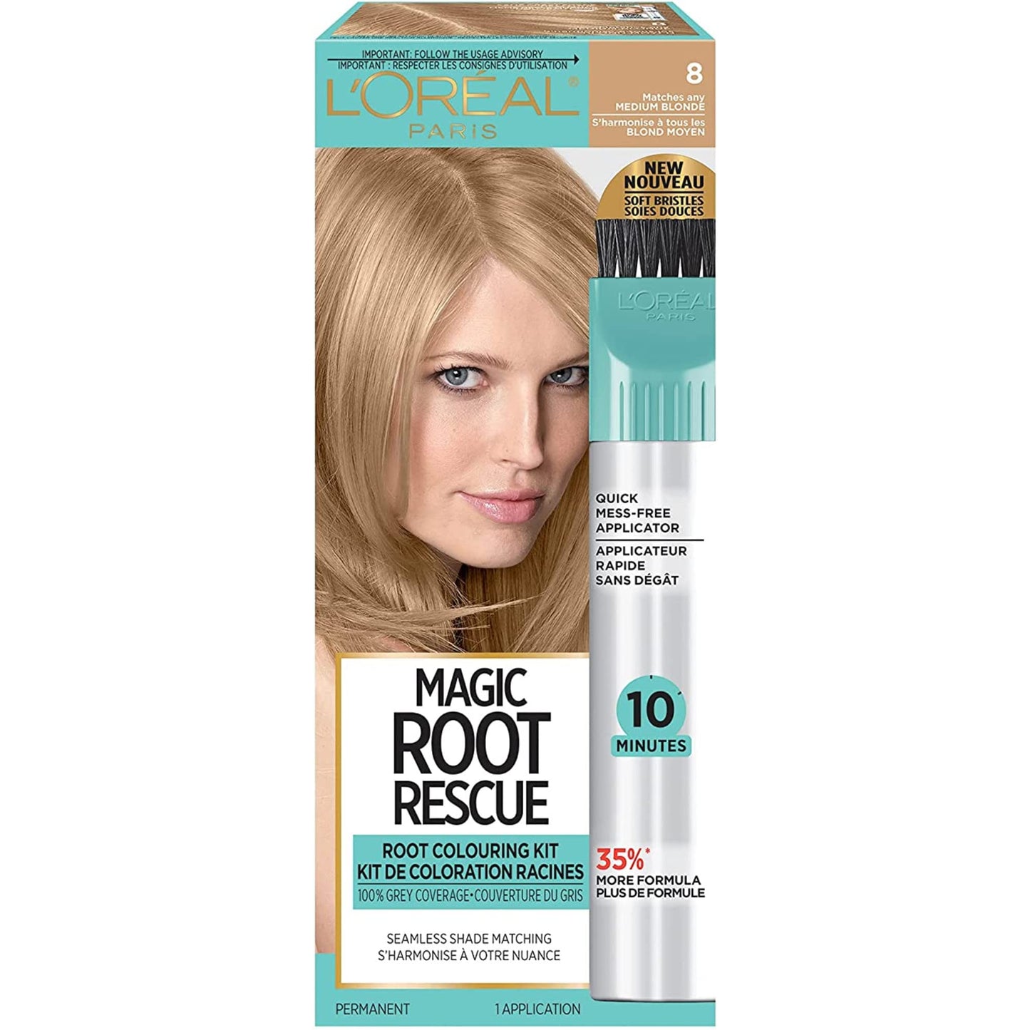 L'Oreal Paris Magic Root Rescue 10 Minute Root Hair Coloring Kit, Permanent Hair Color with Quick Precision Applicator, 100 percent Gray Coverage, 8