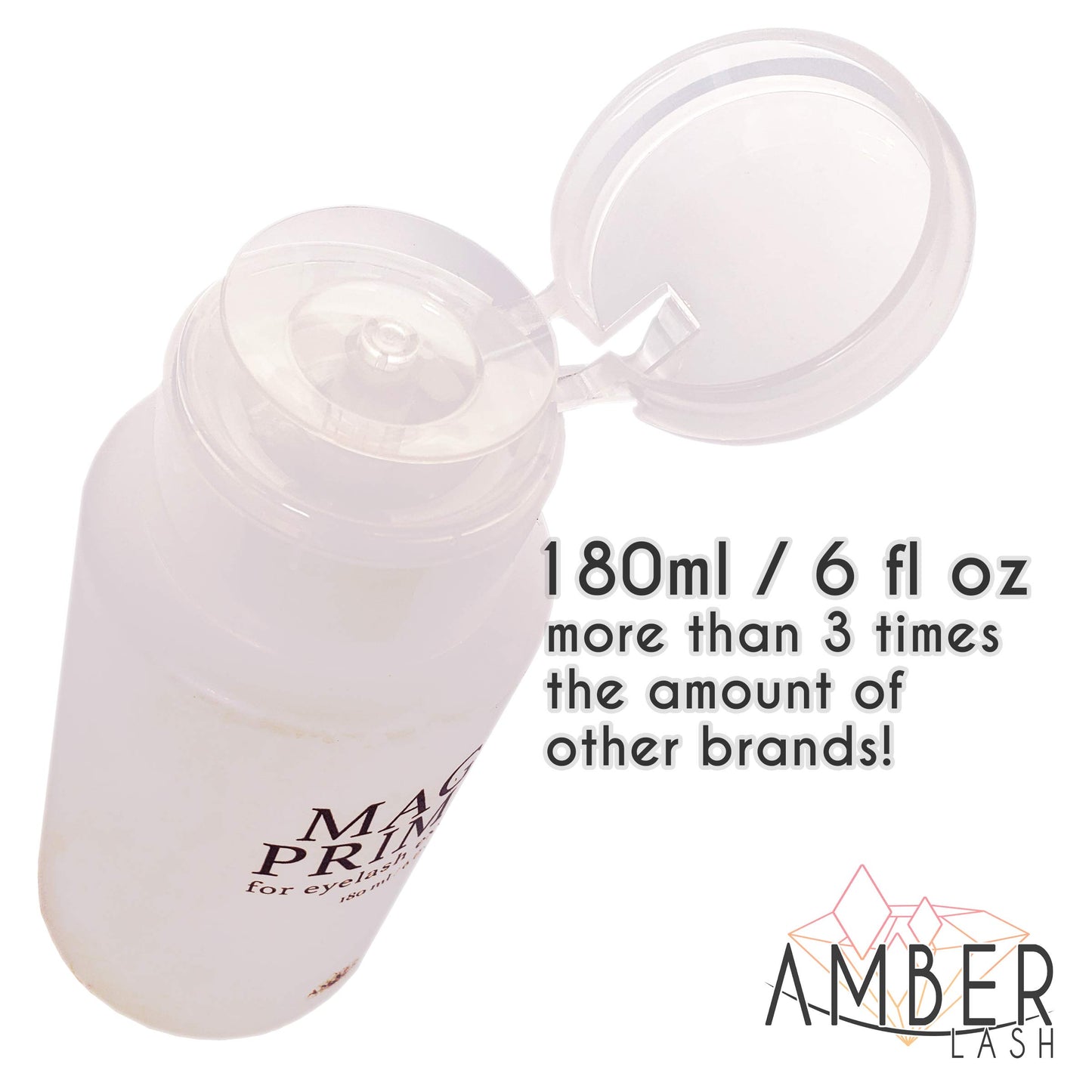 Amber Lash Magic Primer (6.0 fl.oz/180ml) Super Gentle Eyelash Extension Primer to Increases Adhesive Strength and Bonding Retention on Natural