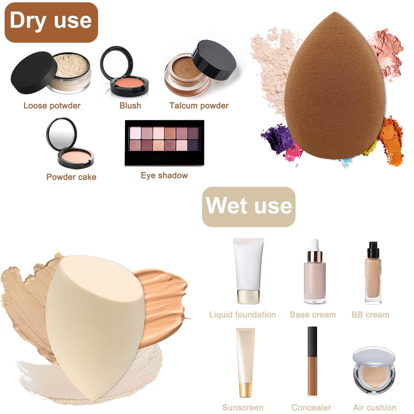 12 Pieces Professional Makeup Sponge Set,Latex Free Flawless Soft Setting Face Puffs,Multicolor Beauty Sponge Blender Cosmetic Applicator