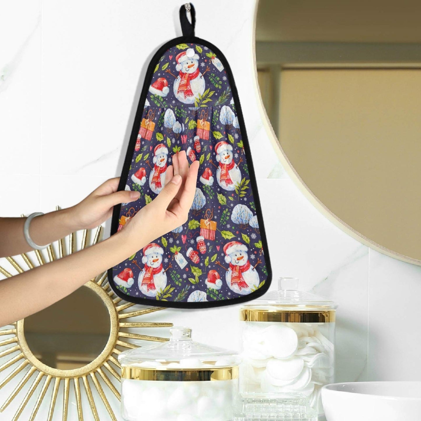 visesunny Merry Christmas Snowman Hand Towel for Kitchen Bathroom Decor Soft Absorbent Cotton Dish Towel with Hanging Loop Botton Cleaning and Drying…