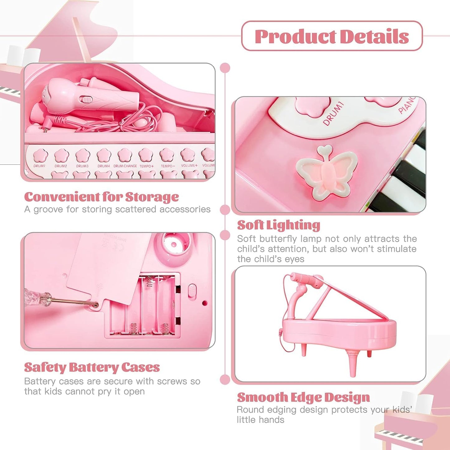 Love&Mini Piano Keyboard Toy for Girls - 24 Keys Toddler Music Toy Instrument with Microphone, Pink Piano Toy for 1 2 3 Years Old Girls Birthday Gift