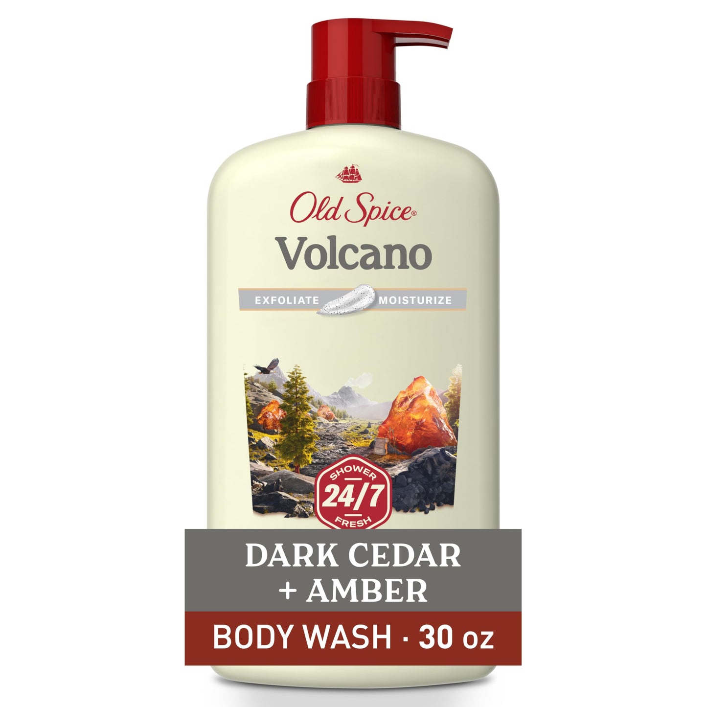 Old Spice Cleansing Body Wash for Men, 24/7 Shower Fresh with Lasting Scent, Exfoliate & Moisture, Gentle on Skin, Vitamin B3, Volcano with Dark Cedar