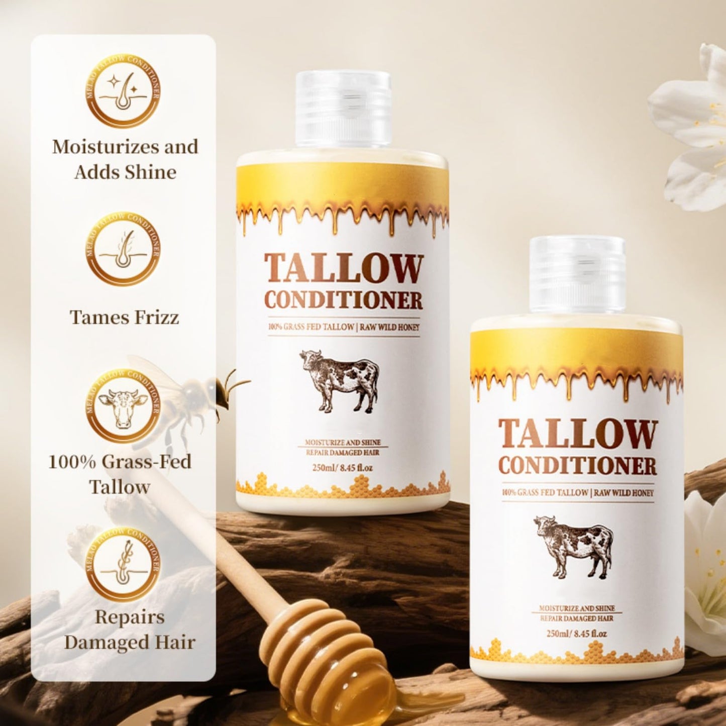 Tallow Shampoo and Conditioner Set, Natural Tallow Hair Care Kit for All Hair Types, Deeply Cleanse & Moisturize Control Oil Smooth Frizz Strengthen