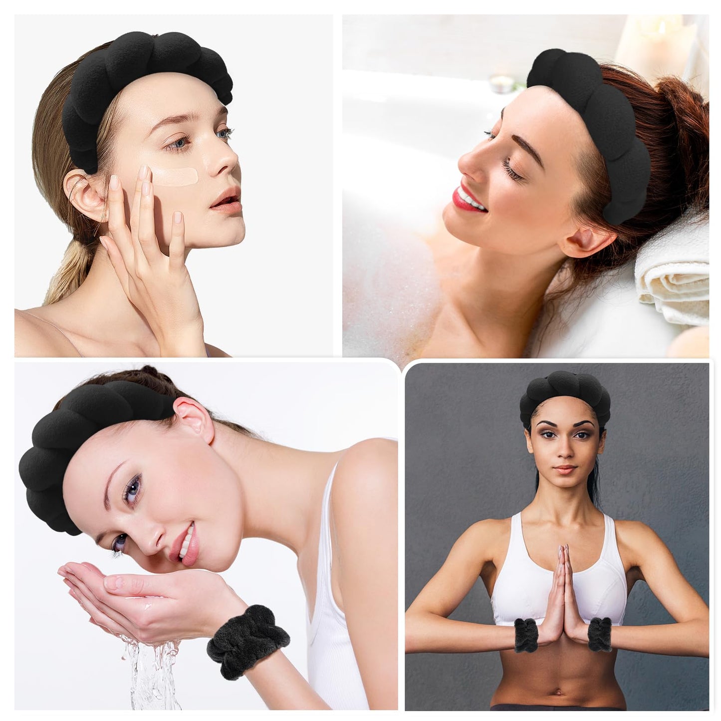 Zkptops Spa Headband for Washing Face Wristband Sponge Makeup Skincare Headband Terry Cloth Bubble Soft Get Ready Hairband for Women Girl Puffy Padded Beauty and Personal Care Zkptops