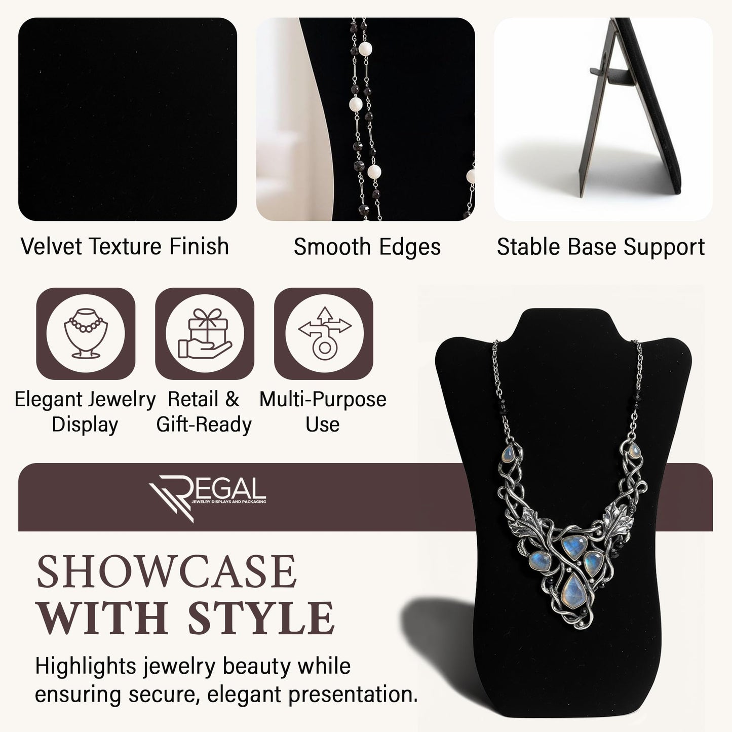RJ Displays Jewelry Display for Vendors, Black Velvet Necklace Display Stand Holder, Jewelry Stand Necklace Holder for Vendors. Jewelry Display Stand…