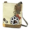 CHALA Womens' Canvas Patch Crossbody Handbag with Keyfob- Sand (Pawprint B&w - Sand)