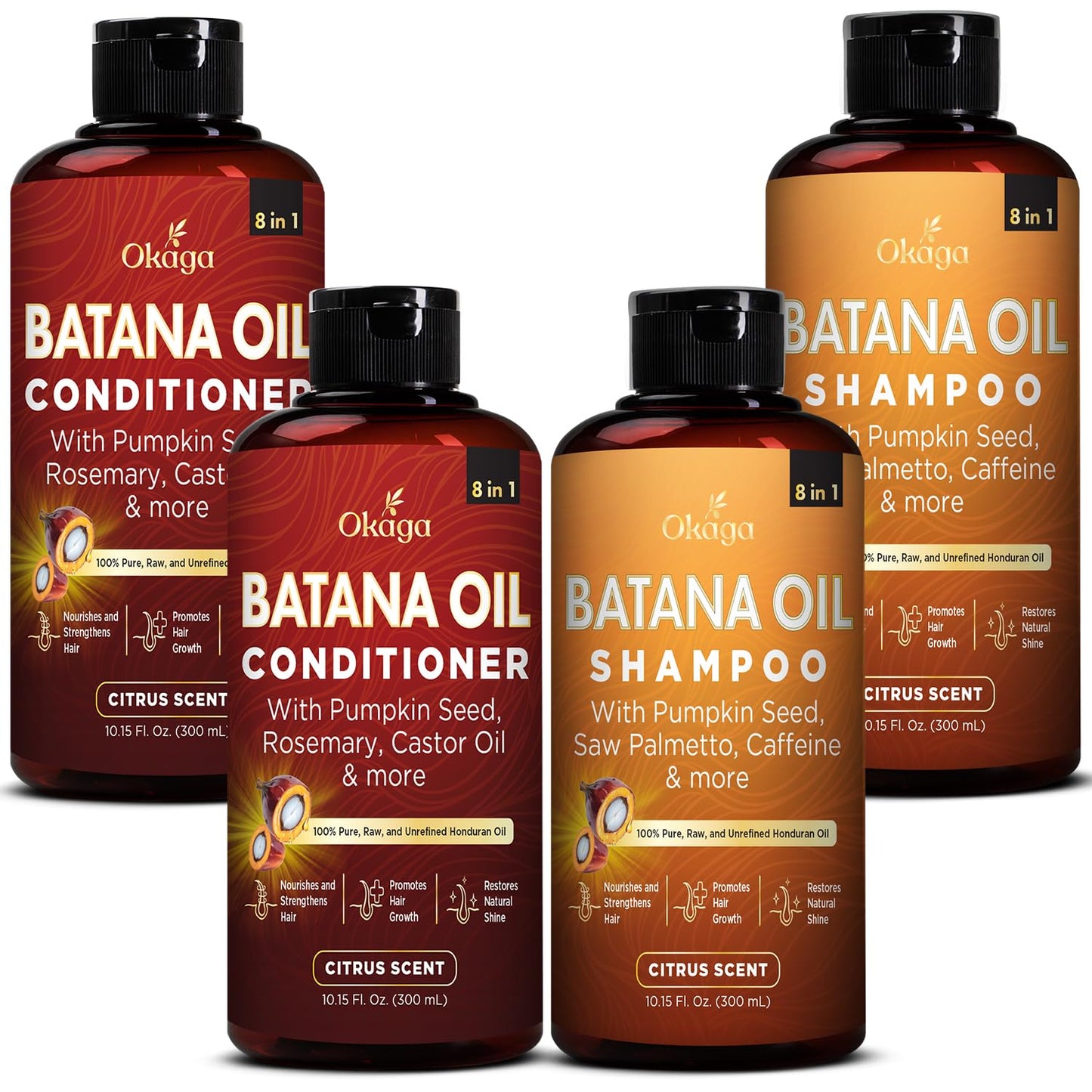 Batana Oil Shampoo & Conditioner Bundle, Aloe Vera Leaf Juice, Saw Palmetto, Caffeine, Biotin, Jojoba, Pumpkin Seed, Castor, Rosemary & Hydrolyzed