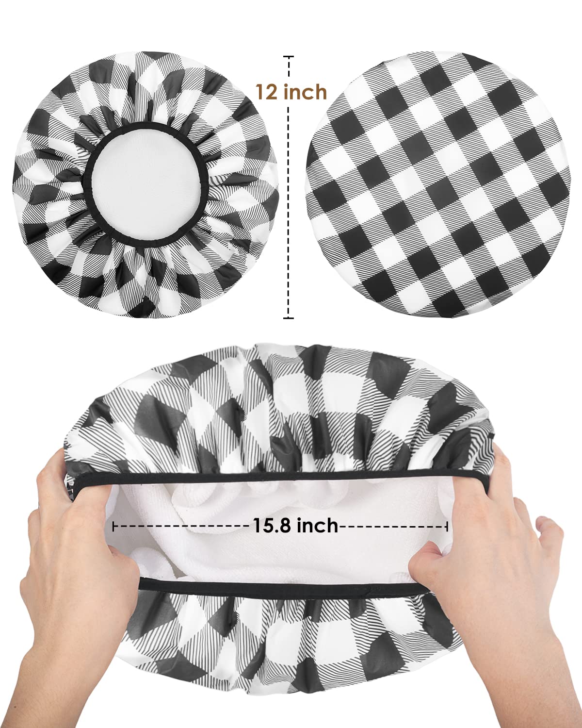 Auban Shower Cap, Shower Cap for Women Terry Cloth Lined EVA Exterior Reusable Double Layer Waterproof, Large Bath Hair Cap, Hotel Travel Essentials