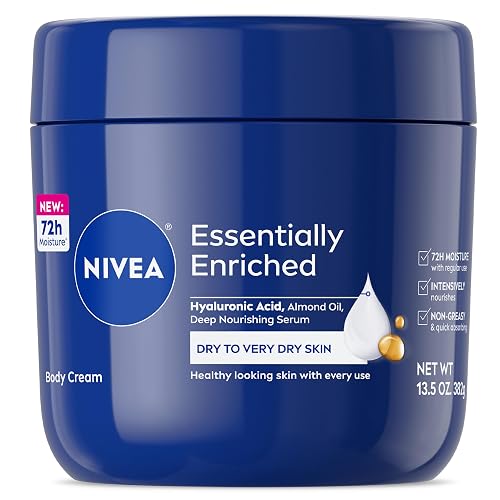 NIVEA Essentially Enriched Body Cream for Dry to Very Dry Skin with Hyaluronic Acid, Deep Nourishing Serum and Almond Oil, 72-Hour Body Moisturizer