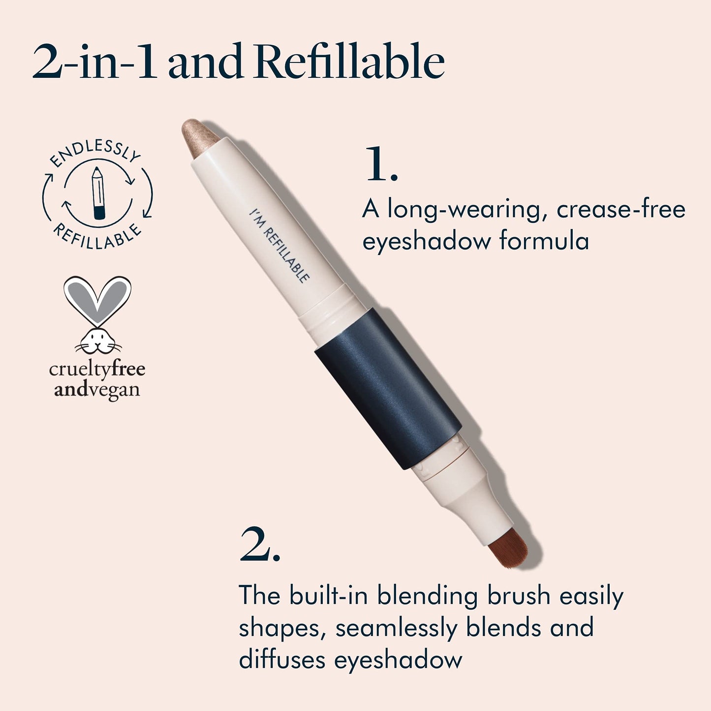 TRE'STIQUE Shadow Crayon, Refillable Eyeshadow Crayon With Built-In Blending Brush, Sustainable Shadow Makeup, Clean Beauty Eyeshadow