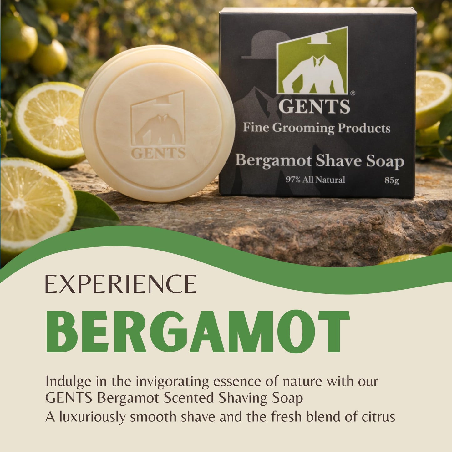 GENTS Traditional Men’s Shaving Soap - 97% Natural Wet Shave Bar with Shea Butter & Glycerin - Rich Lather Formula for Smooth Shave - 3oz Bergamot Beauty and Personal Care G.B.S