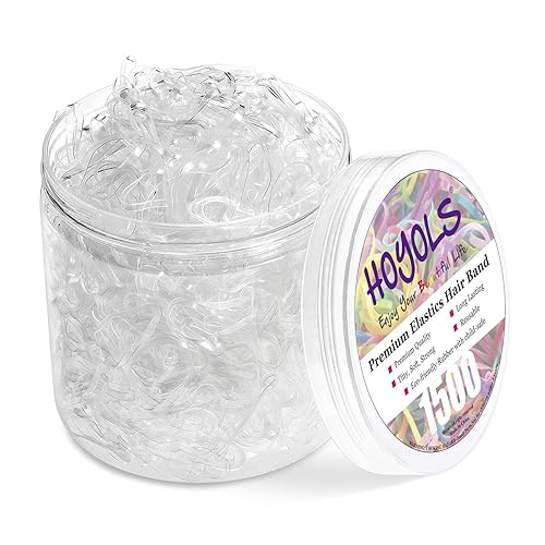 HOYOLS Clear Elastic Hair Rubber Bands, 1500pcs Mini Small Clear Ponytail Elastics Holders for Blond Kids Girls Hair No Crease Damage No Hurt 1 Inch