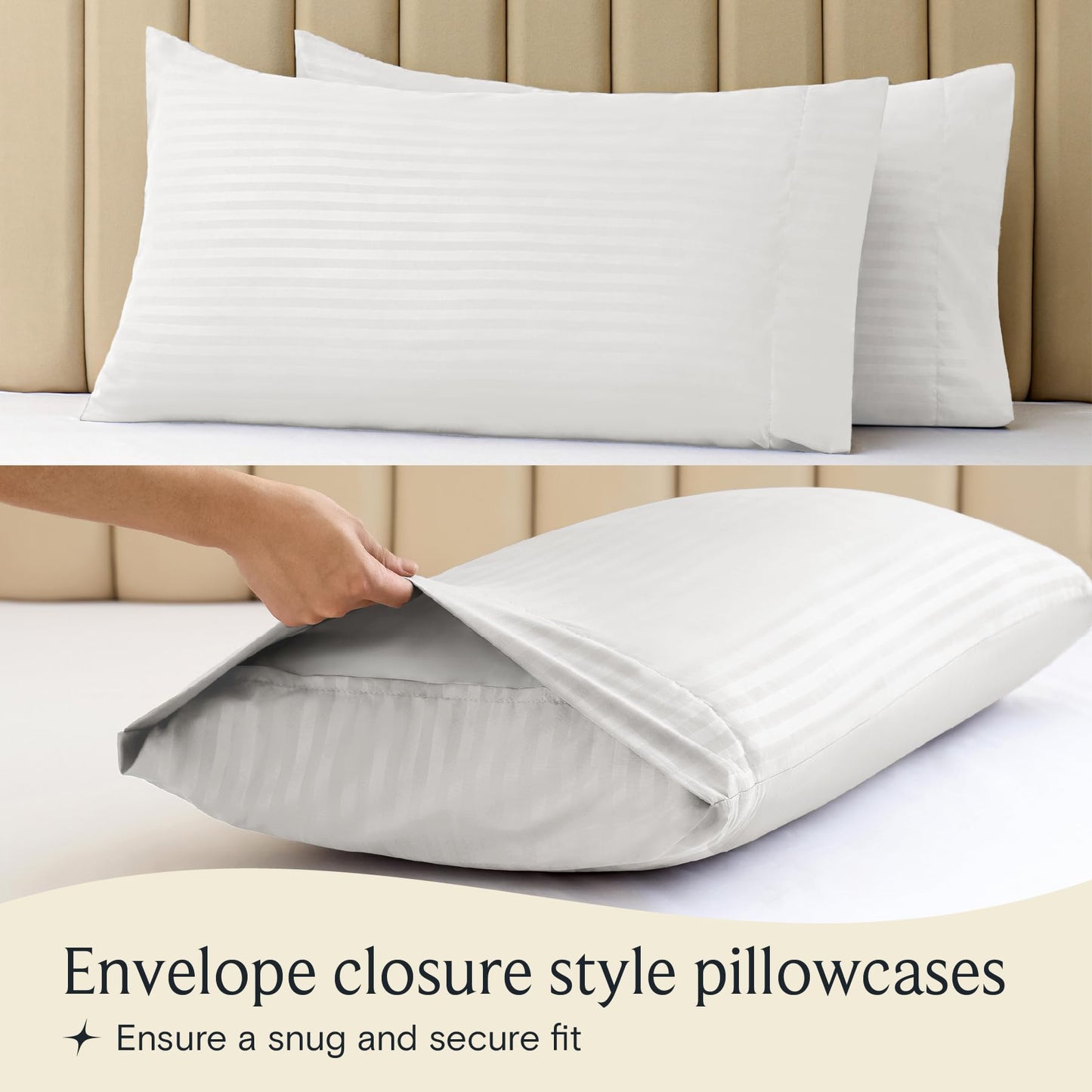 LuxClub 6PC King Microfiber Sheet Set, Striped White, Deep Pockets 18" Wrinkle Free, Cooling Bed Sheets, Allergy Free, Hotel Quality