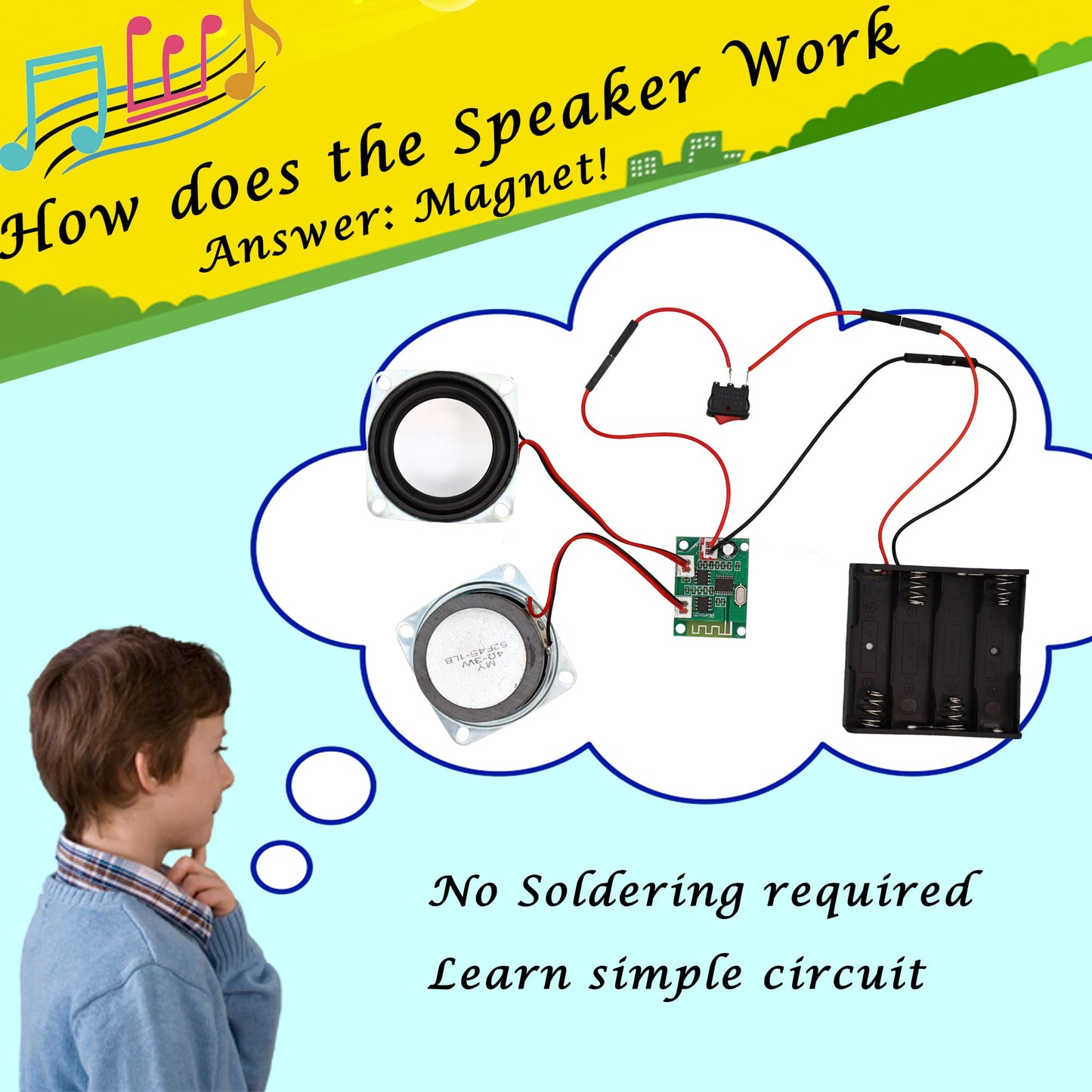 STEM Bluetooth Speaker Kit – Build Your Own Dual Speakers, DIY Science & Electronics Experiment Set for Kids & Teens Ages 10+, Beginner Friendly
