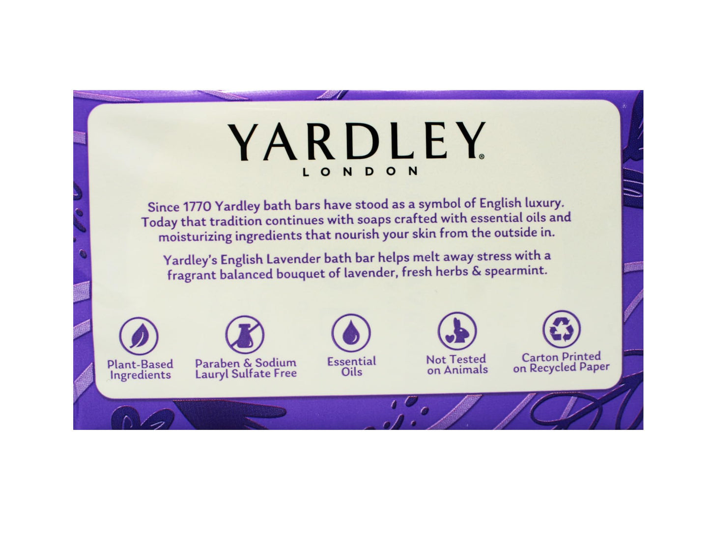 Yardley London English Lavender Nourishing Bath Bar Soap, Calming and Soothing with Essential Oils, 6 Boxes (2 Bars Each, 4 oz Per Bar)