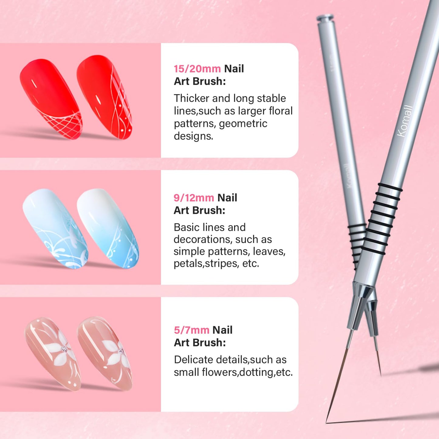 Komall Metallic Nail Art Brushes, 6Pcs Non-slip Liner Brushes Set, Silver Beauty and Personal Care Komall