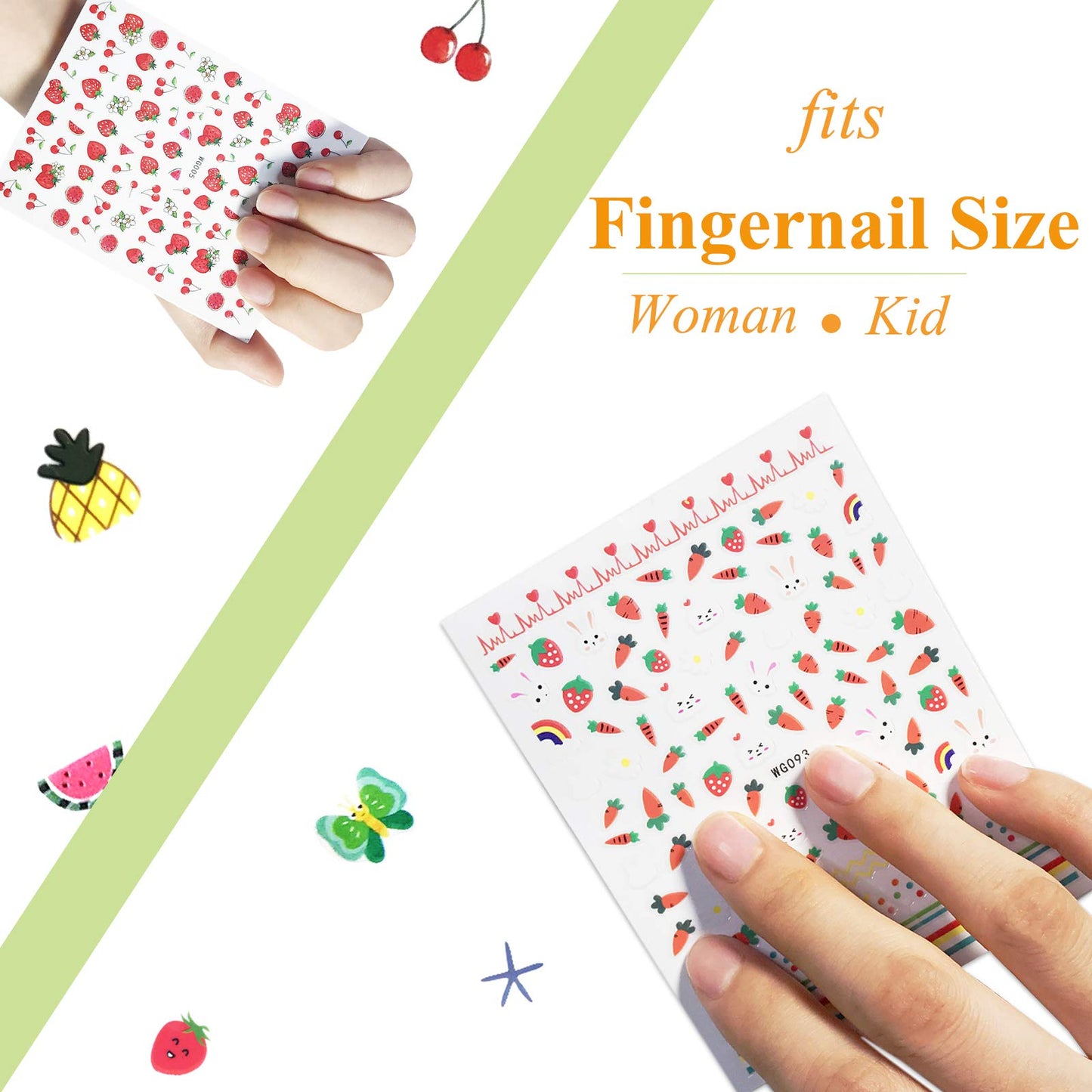 New 16 Large Sheets Nail Stickers for Women Kids Teens Little Girls Self Adhesive Nail Decals for Nail Art Decoration Include Flowers Butterfly Plants