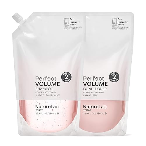 NatureLab.TOKYO Perfect Volume Shampoo & Conditioner : Eco-Friendly Refill Pouch Duo: Hair Volumizer, Build Lift, and Body to Flat, Fine, or Limp Hair