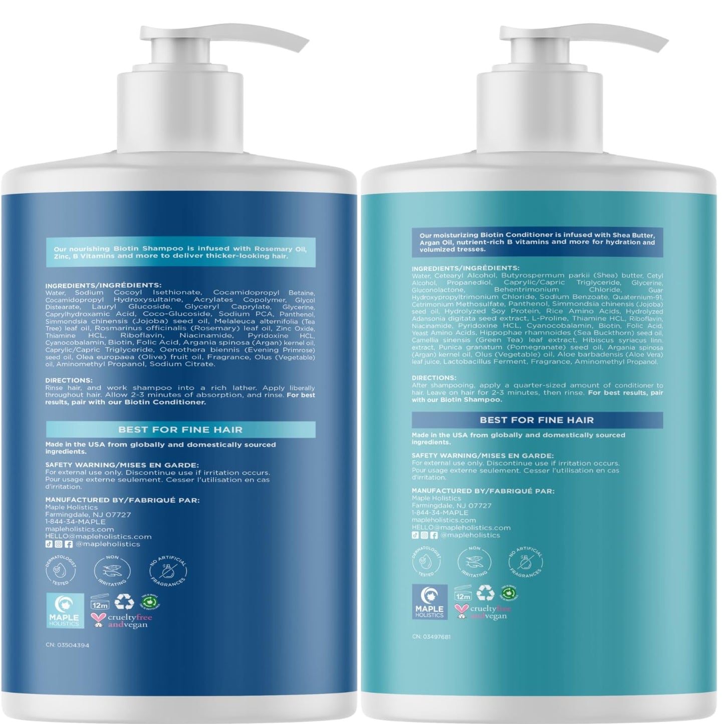 Rosemary Biotin Shampoo and Conditioner Set - Volumizing Shampoo and Conditioner for Thinning Hair for Women & Men with Nourishing B Vitamins - Color