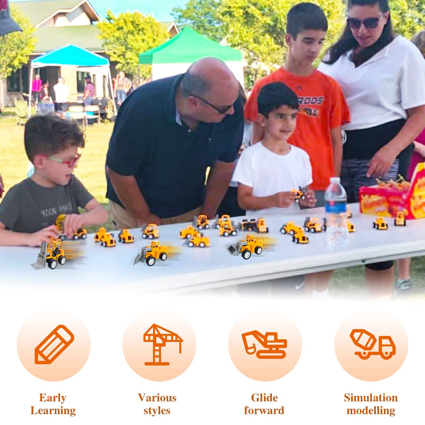 Juuxncgv 24PCS Mini Construction Vehicles – Pull Back Engineering Cars, Play Figures & Small Construction Toys for Kids Party Favors & Gifts