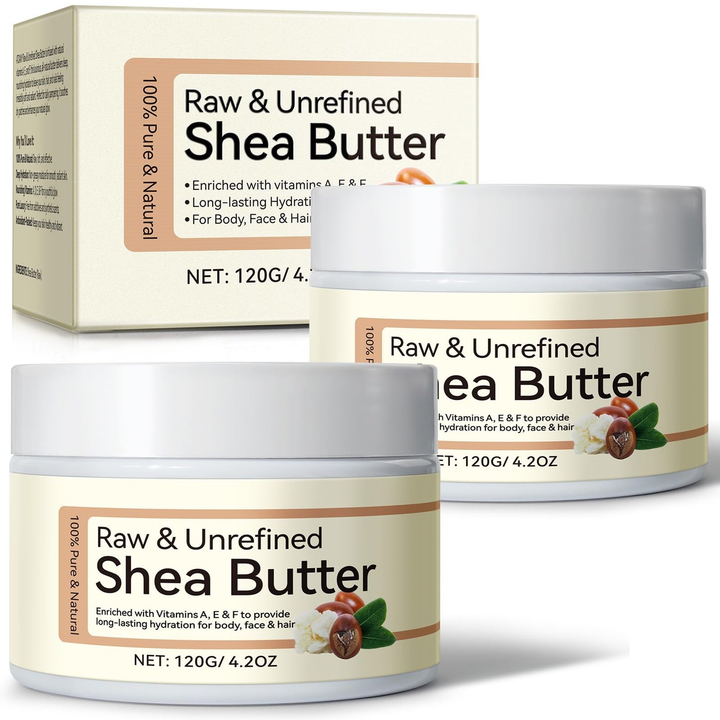 Rulviou 2 Pack Shea Butter Raw Organic,Pure Shea Butter Unrefined for Skin and Hair Moisturizing - 100% Natural Vitamin A, E & F Beauty and Personal Care Rulviou Default Title