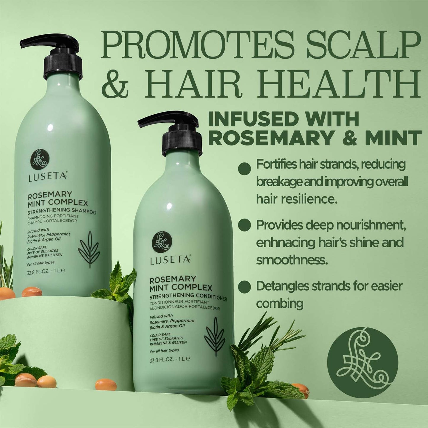 Luseta Rosemary Mint Strengthening Shampoo and Conditioner Set Nourish & Smooth Damaged Hair Thickening Shampoo for Thinning Hair,Add Shine for All
