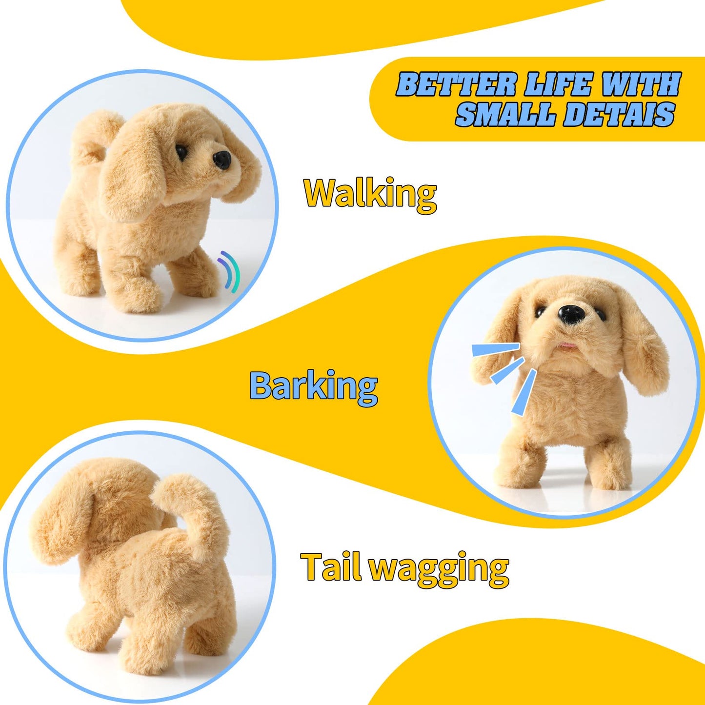 KSABVAIA Plush Golden Retriever Toy Puppy Electronic Interactive Dog - Walking, Barking, Tail Wagging, Stretching Companion Animal for Kids Toddlers