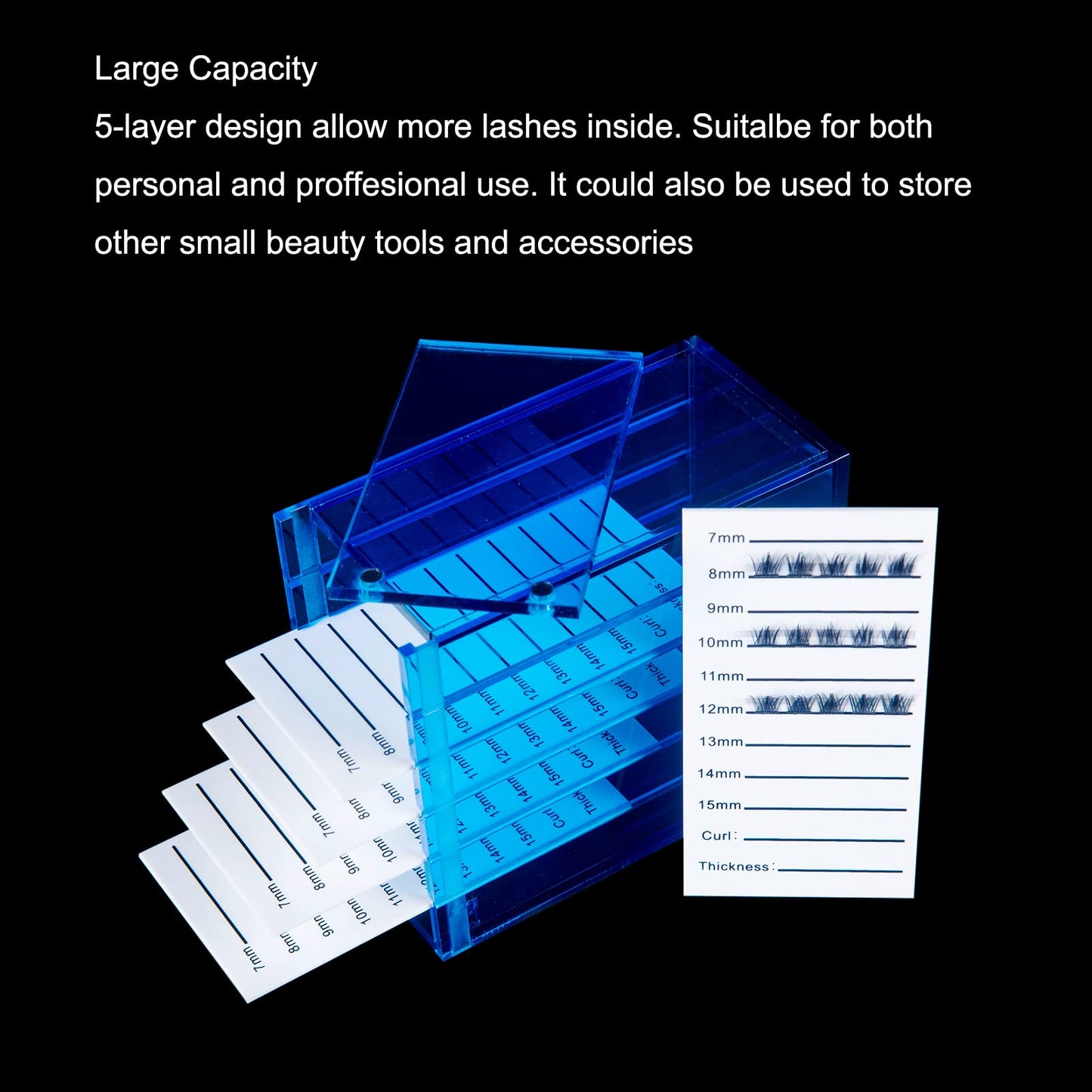 OLACHIKKO Lash Storage Organizer, Upgrade Design Small 5-Layer Lash Trays for Lash Extensions with magnet cover, Blue Semilucent lash tray Organizer