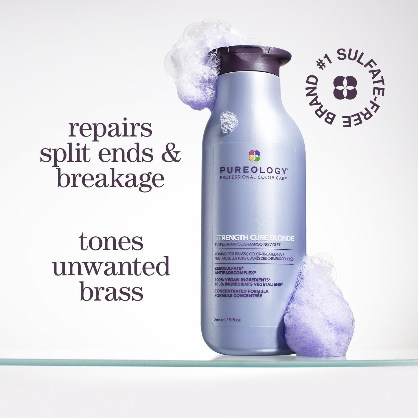 Pureology Strength Cure Blonde Purple Shampoo for Blonde & Lightened Color-Treated Hair, 9 Fl Oz