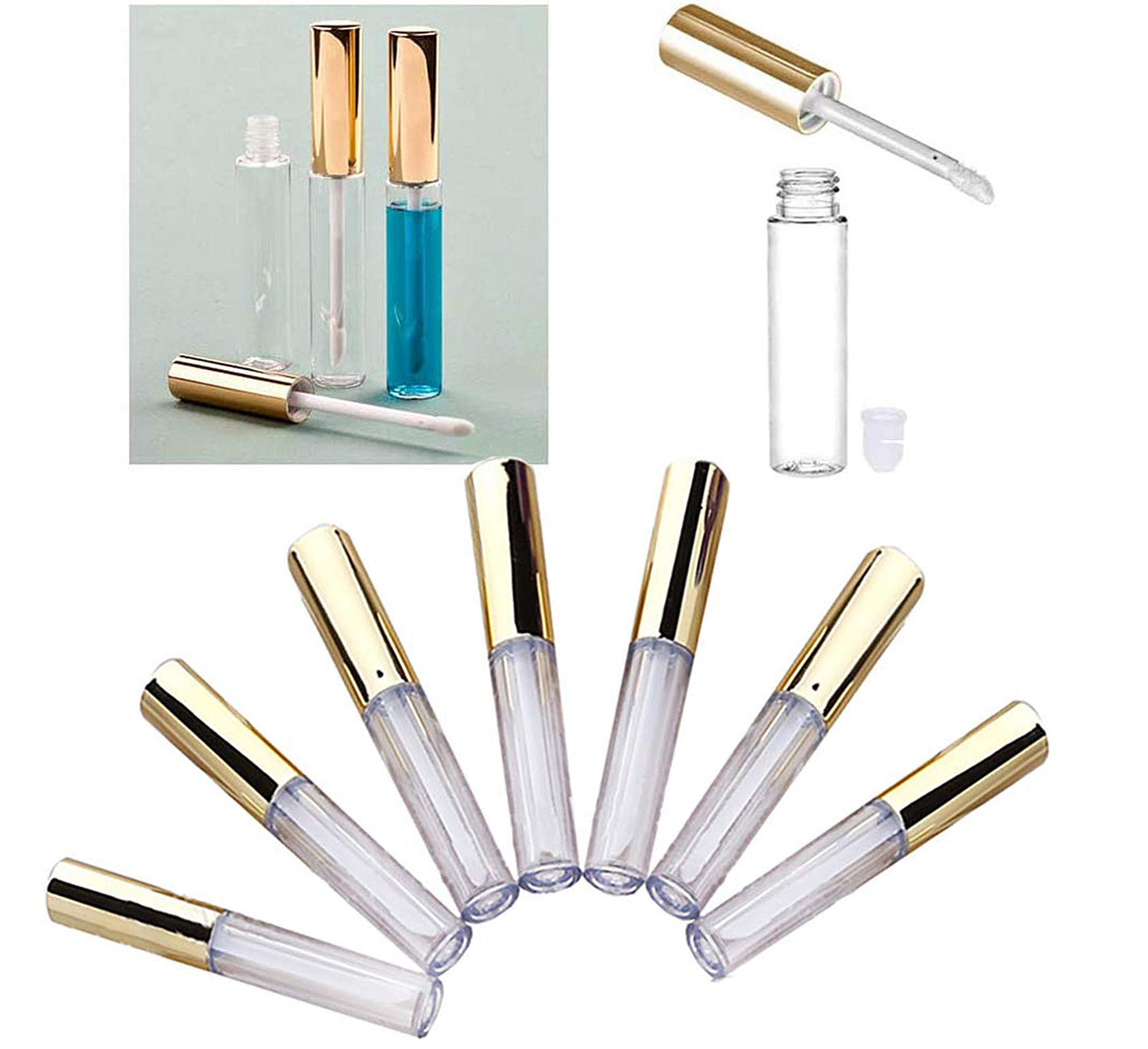 J.B.Y JUST BE YOURSELF 30 Plastic PET Lip Gloss Tubes 10ML Balm Container Clear Stopper Multi Color Lot (Gold)