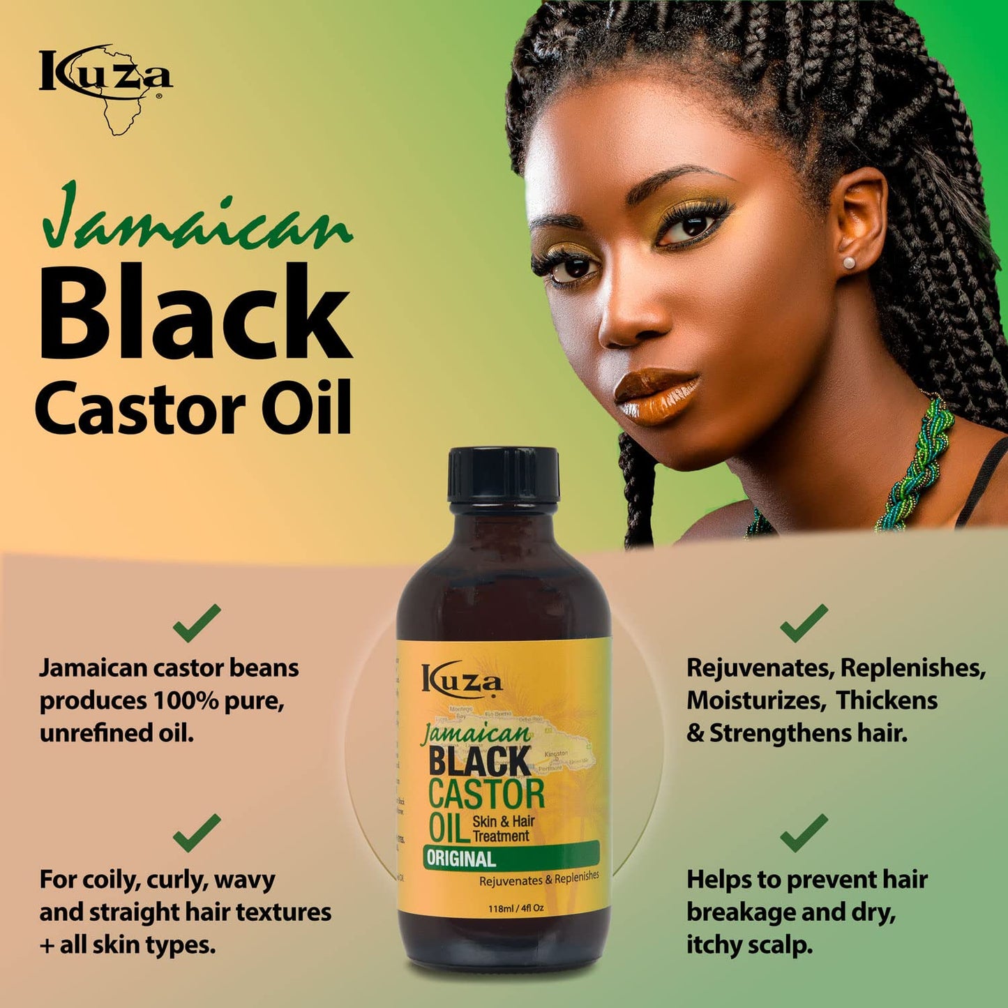 Kuza Jamaican Black Castor Oil Skin & Hair Treatment - Original, 4 fl oz