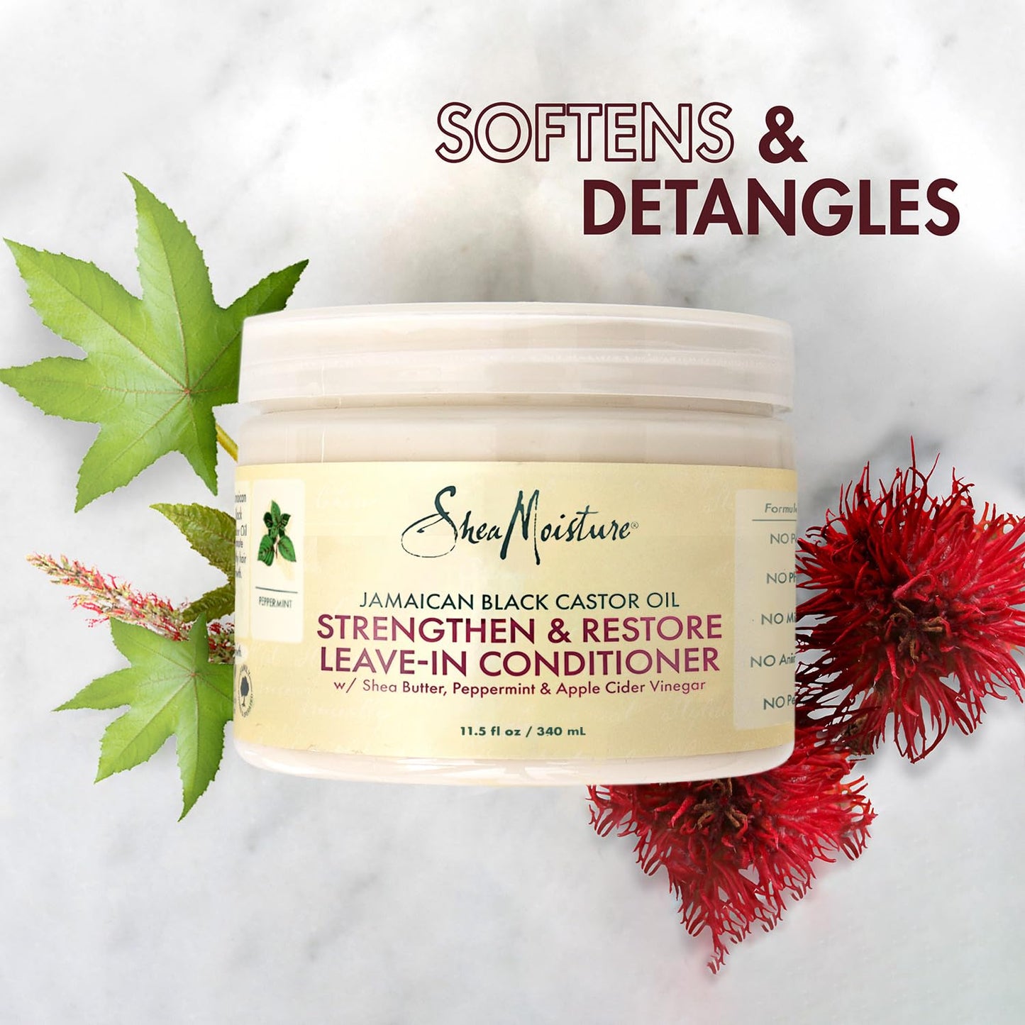 Shea Moisture Leave in Conditioner, 100% Pure Jamaican Black Castor Oil Strengthen & Restore for Healthy Hair Growth, Vitamin E, Curly Hair Products