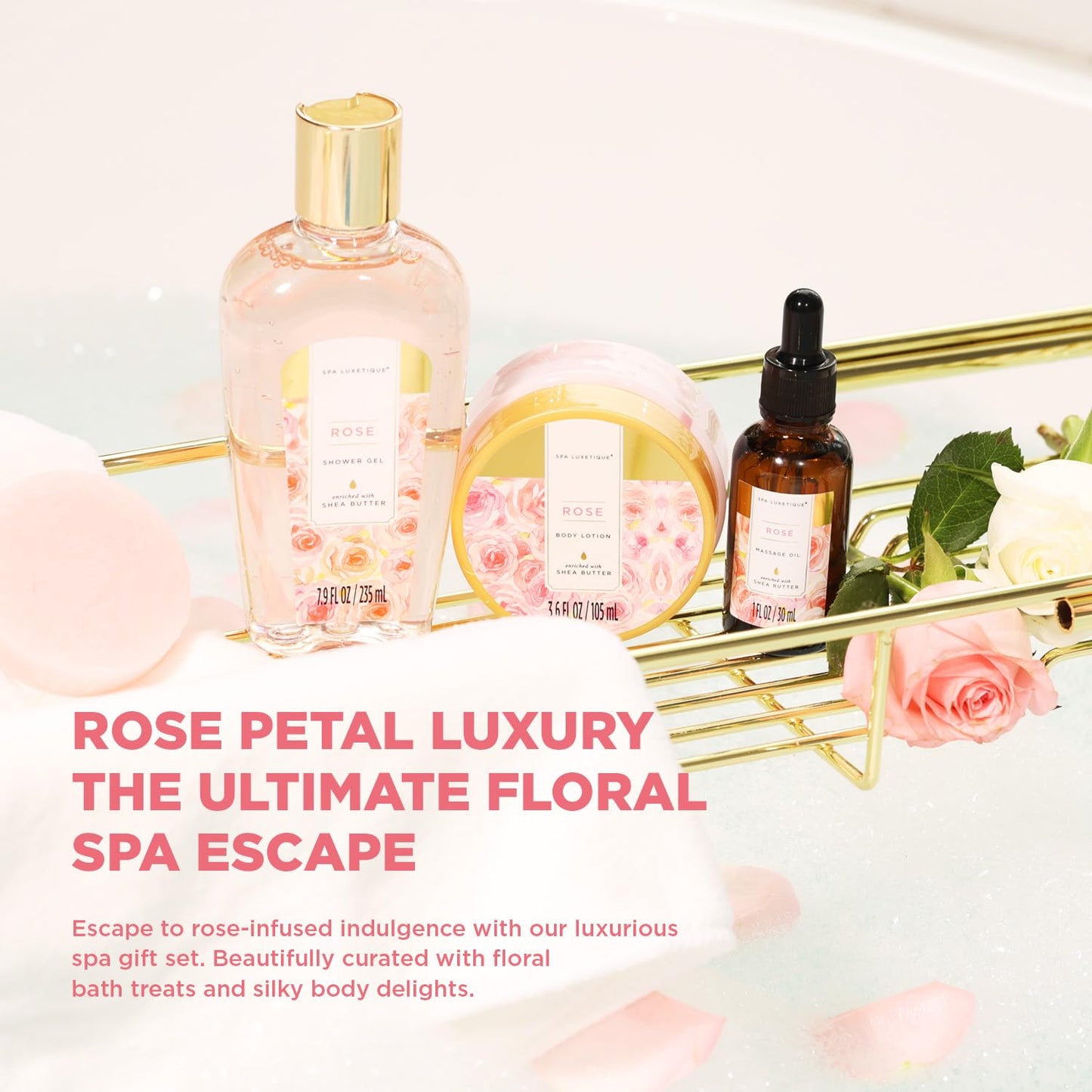 Spa Luxetique Spa Baskets for Women Gift, Womens Spa Gift Baskets, 15pcs Rose Spa Sets, Spa Kit Includes Body Oil, Bubble Bath, Bath Sets for Women