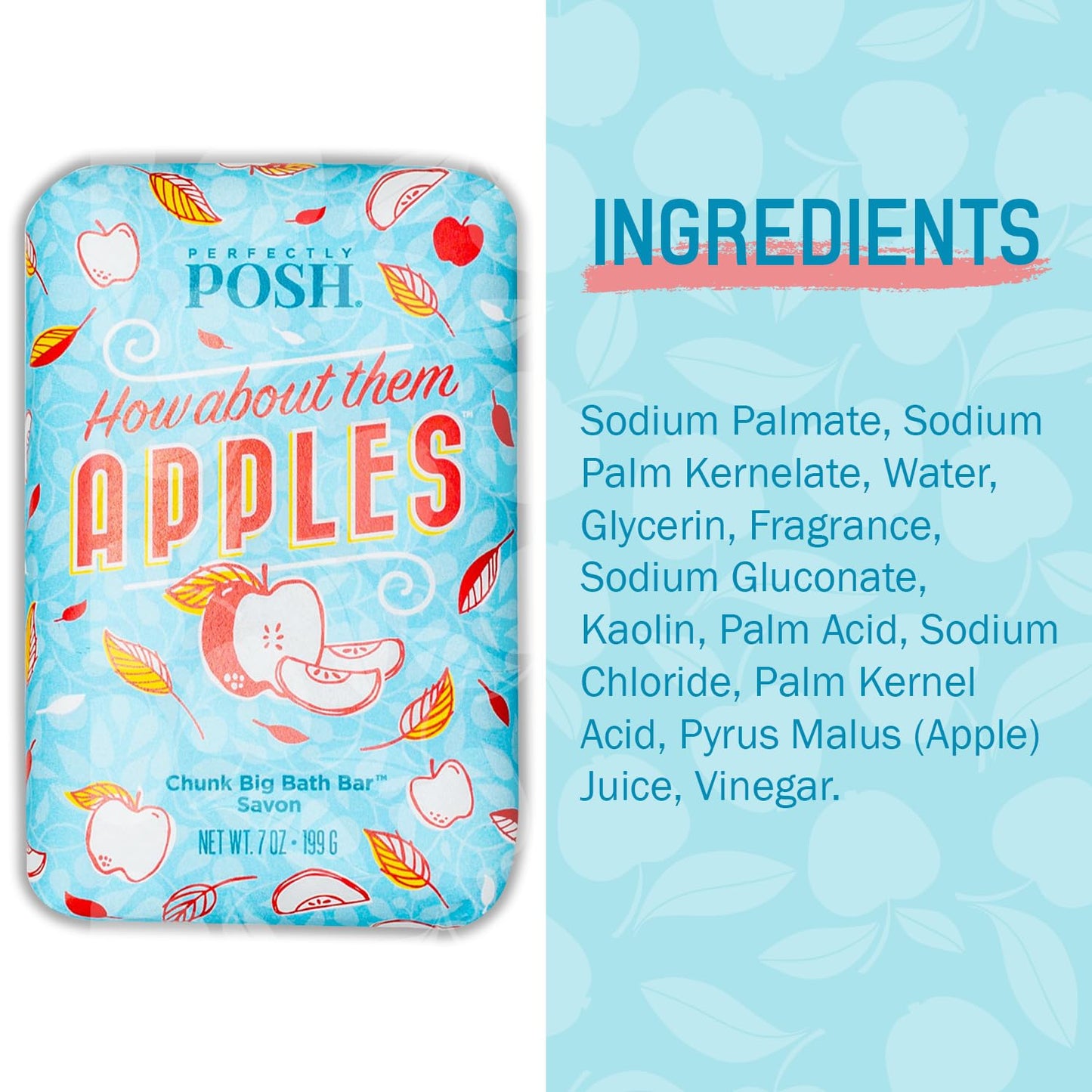 Perfectly Posh - How About Them Apples Big Bath Bar - Nourishing Soap with Cinnamon & Apple Fragrance - for Energizing Bath Time - 7oz