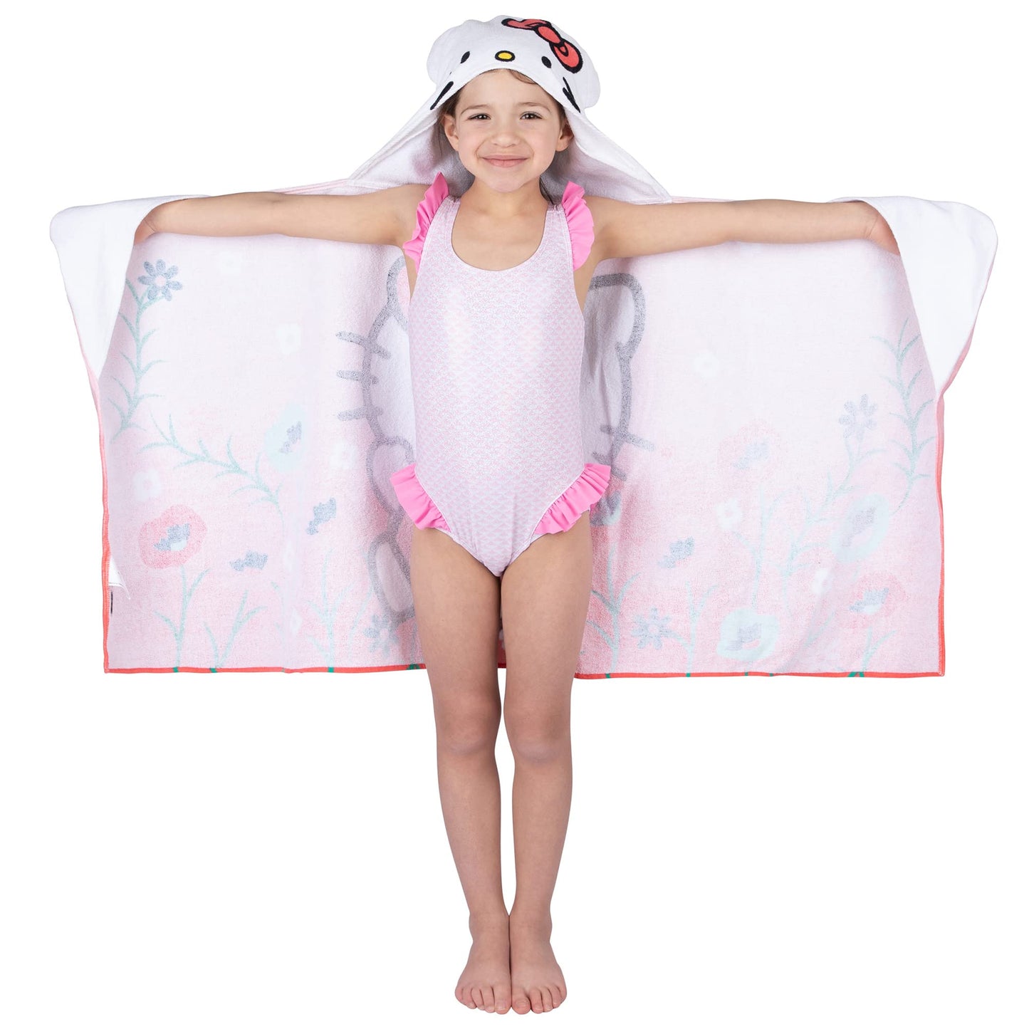 Hello Kitty Bath/Pool/Beach Soft Cotton Terry Hooded Towel Wrap, 24 in x 50 in, By Franco Kids