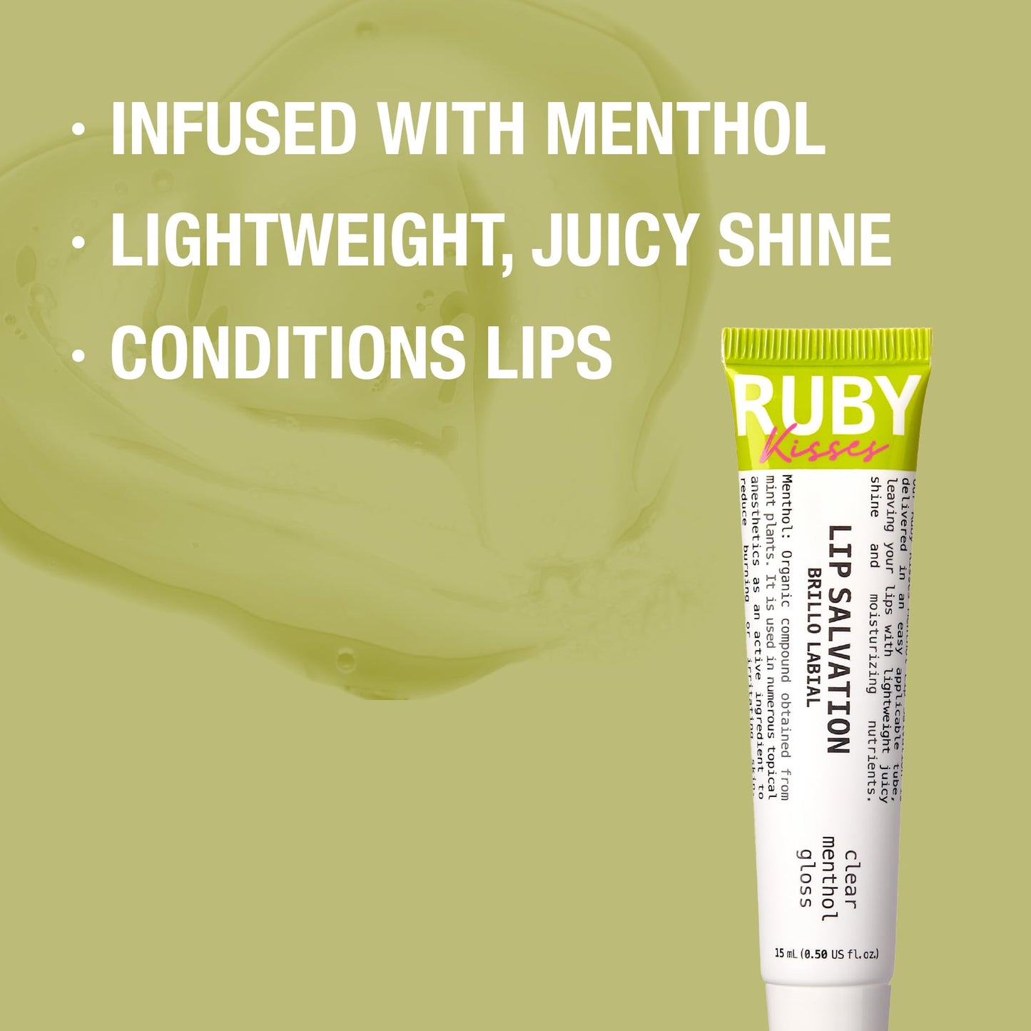 Ruby Kisses Salvation Lip Gloss, Lightweight, Juicy Shine, Menthol Infused Conditioning Lip Treatment, Heals, Cools & Calms, Deep Hydration Lip Care