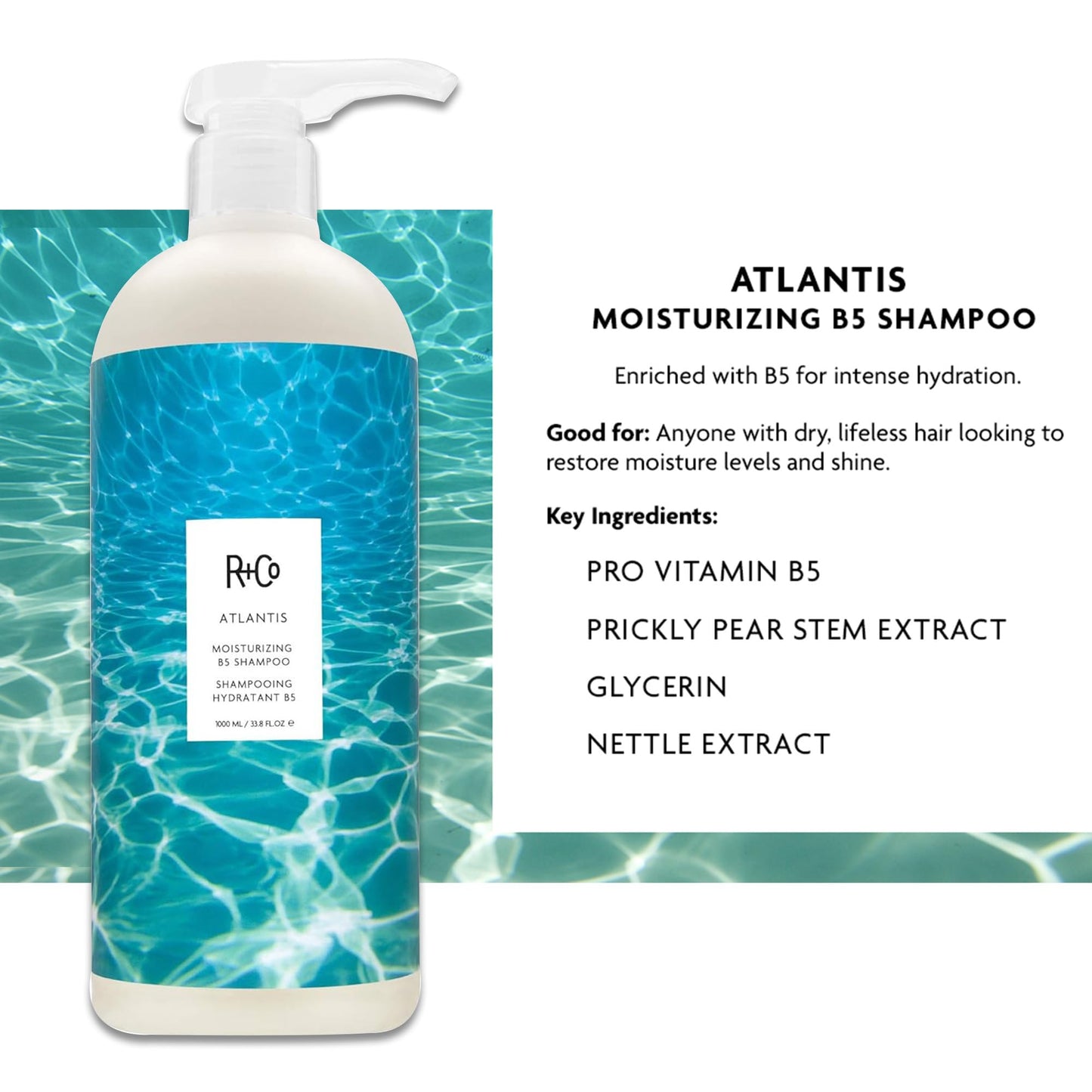 R+Co Atlantis Moisturizing B5 Shampoo and Conditioner Set - Deep Hydration & Repair for Dry, Damaged, Tired Hair - Restores Moisture, Softness & Shine